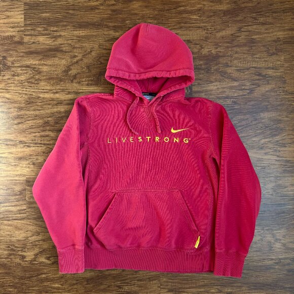 Nike Livestrong Hoodie Mens Medium Red Yellow Lance Armstrong Swoosh Embroidered - Picture 1 of 5